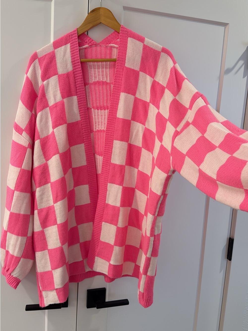 Trendy Pink Checkerboard Cardigan 1XL